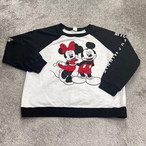 Disney Mickey Minnie Graphic Sweatshirt Womens XXL Black White Raglan Casual